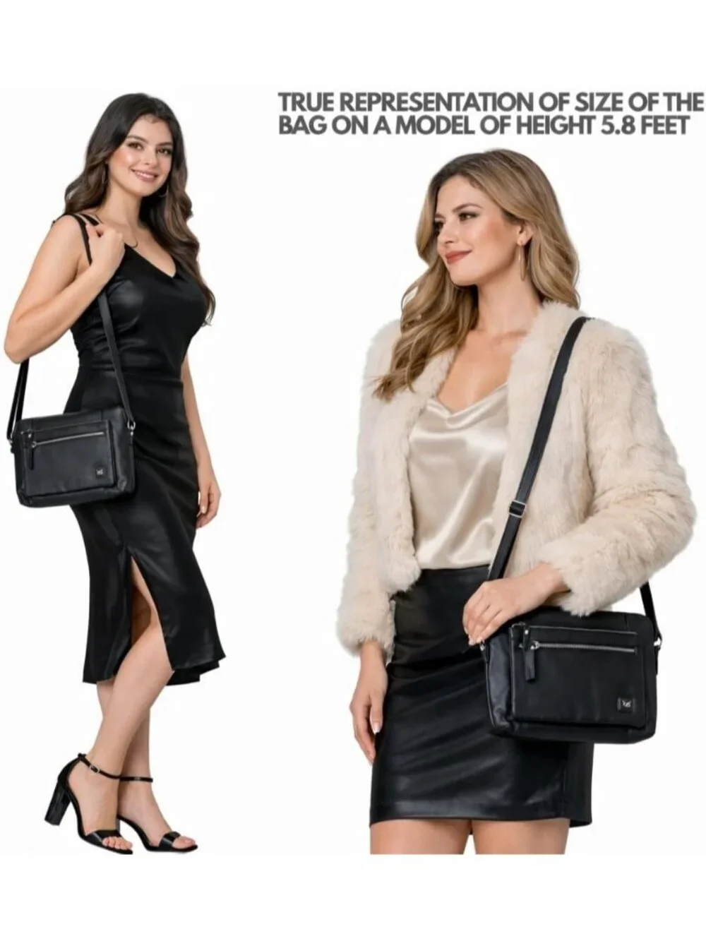 Women's Black Genuine Leather Sling Purse with Adjustable Strap Crossbody bags